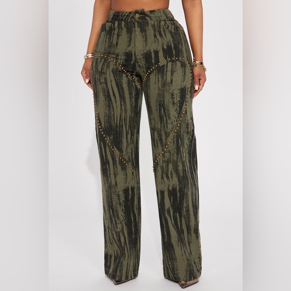 Fashion Nova Pants - Concrete Safari Studded Wide Leg Pant